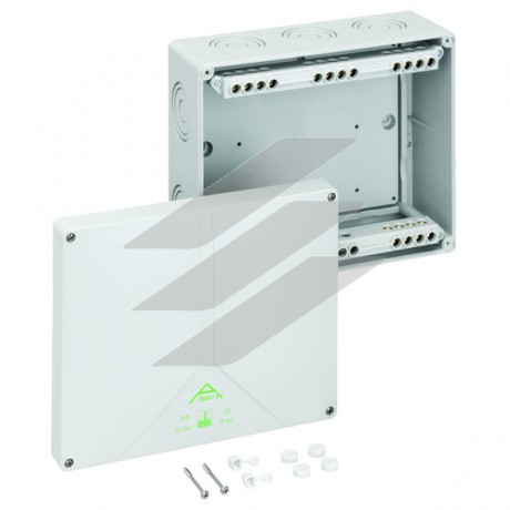 Розподільча коробка Abox-i 250-25² (250x200x115), клема 5пол.х25мм² (4х10²/4х16²/4х25² на кожний пол.), полікарбонат, введеня-14 місць (10-М20/М40/М50, на днищі: 2-М20, 2-М25/М32), IP65, Spelsberg